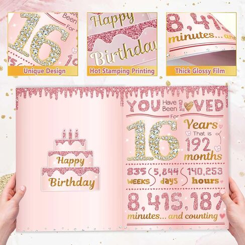 16th Birthday Card, TSVATE 16 Year Old Girl Birthday Gift Ideas, Sweet 16 Gifts for Girls, Daughter, Granddaughter, Niece, 16th Birthday Decorations for Girls, Sweet 16 Birthday Card Rose Gold 16 Bday in Saudi Arabia