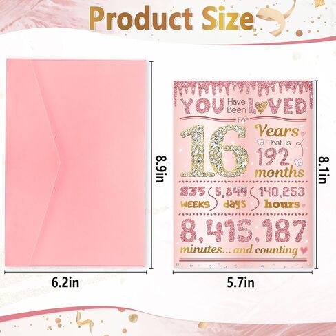 16th Birthday Card, TSVATE 16 Year Old Girl Birthday Gift Ideas, Sweet 16 Gifts for Girls, Daughter, Granddaughter, Niece, 16th Birthday Decorations for Girls, Sweet 16 Birthday Card Rose Gold 16 Bday in Saudi Arabia