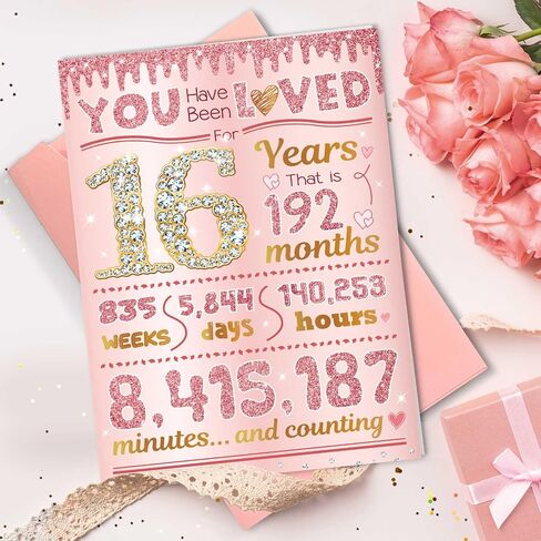 16th Birthday Card, TSVATE 16 Year Old Girl Birthday Gift Ideas, Sweet 16 Gifts for Girls, Daughter, Granddaughter, Niece, 16th Birthday Decorations for Girls, Sweet 16 Birthday Card Rose Gold 16 Bday in Saudi Arabia
