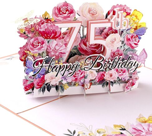 بطاقة منبثقة لعيد الميلاد الخامس والسبعين من oyydecor للنساء، والزوجة، هدية عيد الميلاد الخامس والسبعين للأم، وبطاقة عيد ميلاد تهنئة ثلاثية الأبعاد مع ملاحظة فارغة ومغلف، مقاس 5 بوصات × 7 بوصات in Kuwait