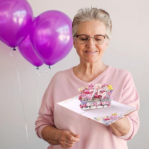 بطاقة منبثقة لعيد الميلاد الخامس والسبعين من oyydecor للنساء، والزوجة، هدية عيد الميلاد الخامس والسبعين للأم، وبطاقة عيد ميلاد تهنئة ثلاثية الأبعاد مع ملاحظة فارغة ومغلف، مقاس 5 بوصات × 7 بوصات in Kuwait