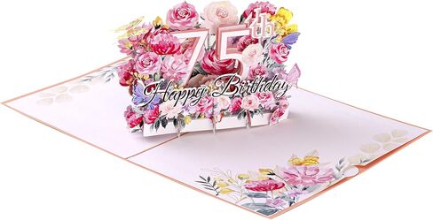 بطاقة منبثقة لعيد الميلاد الخامس والسبعين من oyydecor للنساء، والزوجة، هدية عيد الميلاد الخامس والسبعين للأم، وبطاقة عيد ميلاد تهنئة ثلاثية الأبعاد مع ملاحظة فارغة ومغلف، مقاس 5 بوصات × 7 بوصات in Kuwait