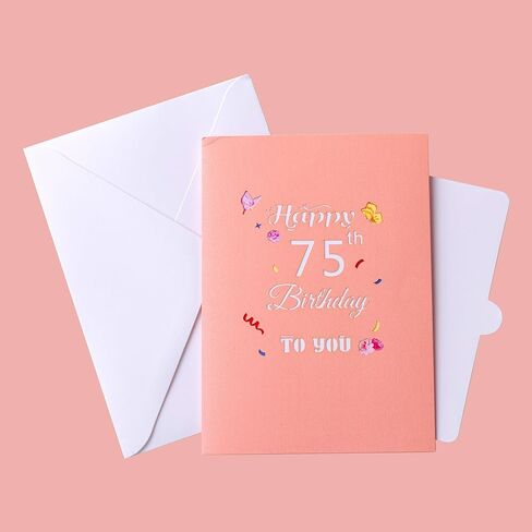 بطاقة منبثقة لعيد الميلاد الخامس والسبعين من oyydecor للنساء، والزوجة، هدية عيد الميلاد الخامس والسبعين للأم، وبطاقة عيد ميلاد تهنئة ثلاثية الأبعاد مع ملاحظة فارغة ومغلف، مقاس 5 بوصات × 7 بوصات in Kuwait