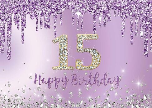 INRUI Purple Happy 15th Birthday Photography Background Girls Sweet Fifteen Years Old Birthday Party Decorations Backdrop 7x5FT in Kuwait