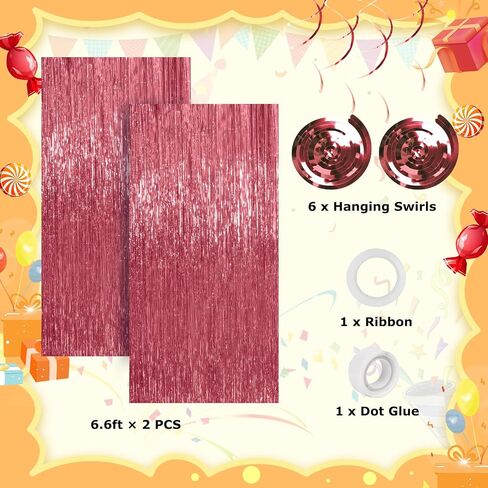 LovesTown Birthday Party Decorations, Happy Birthday Banner Rose Gold Confetti Balloons Hanging Swirls Fringe Curtain for Girls Women Birthday Party in Saudi Arabia