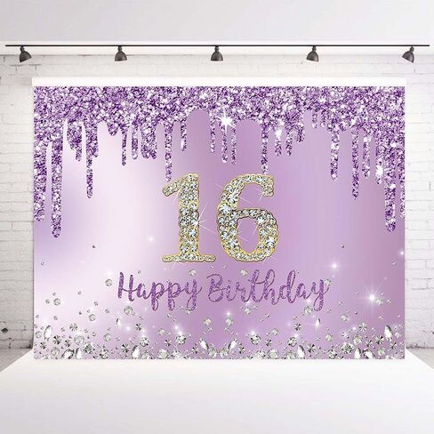 INRUI Purple Happy 15th Birthday Photography Background Girls Sweet Fifteen Years Old Birthday Party Decorations Backdrop 7x5FT in Kuwait