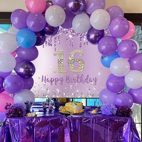 INRUI Purple Happy 15th Birthday Photography Background Girls Sweet Fifteen Years Old Birthday Party Decorations Backdrop 7x5FT in Kuwait