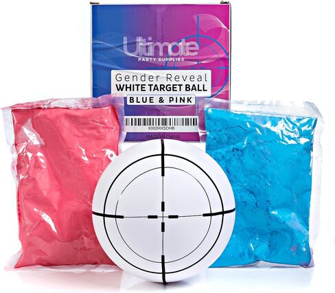 Ultimate Party Supplies Gender Reveal White Target Ball | Pink & Blue Kit | Powder 6 Inch Shooting Ball | Gender Reveal Party Ideas in Saudi Arabia