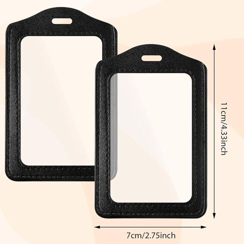 2 Pack Clear Genuine Leather ID Badge Holder with Double Sided Clear Window Protector Black Brown Vertical ID Card Holders for Badges Waterproof Name Tag Holders for Coach Office Employees Students in Saudi Arabia