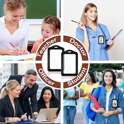 2 Pack Clear Genuine Leather ID Badge Holder with Double Sided Clear Window Protector Black Brown Vertical ID Card Holders for Badges Waterproof Name Tag Holders for Coach Office Employees Students in Saudi Arabia