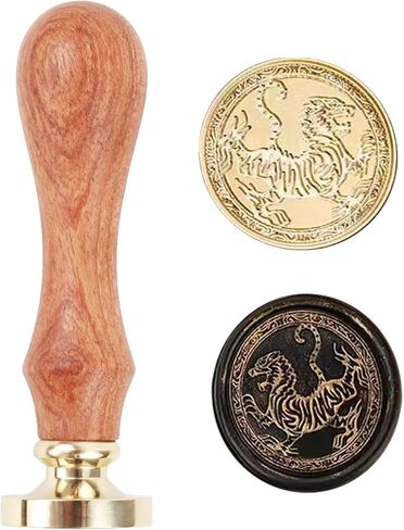 Tiger Wax Seal Stamp, WASOHLING Sealing Wax Stamps 30mm Retro Removable Brass Head with Wood Handle, Great for Wedding Party Christmas Envelopes Invitations Gift Wrap Decoration (Tiger) in Saudi Arabia