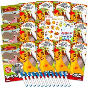 Disney Lion Guard Imagine Ink Coloring Book Set for Kids - 12 Pack No-Mess Magic Ink Lion King Coloring Books with Rex-Man Stickers and Door Hanger (Lion Guard Party Supplies Party Favors Bundle)