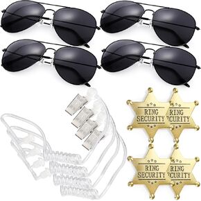 Hiceeden 12 Pcs Ring Security Wedding Ring Bearer Gifts, Police Spy FBI Accessory, Include Ring Bearer Sunglasses, Ring Security Badges, EarPiece Cosplay