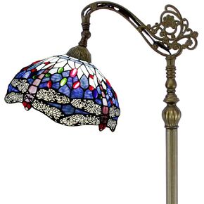 WERFACTORY Tiffany Floor Lamp Blue Stained Glass Dragonfly Arched Lamp 12X18X64 Inches Gooseneck Adjustable Corner Standing Reading Light Decor Bedroom Living Room S004 Series (B)