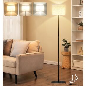 Floor Lamp for Living Room, Standing Lamp with 3 Color Temperature LED Bulb, Beige Linen Shade, Foot Pedal Switch, Modern Standing Lamp Tall Pole Floor Reading Lamp for Bedroom, Office, Study Room.