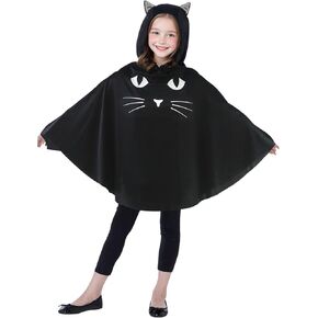 Cat Costume for Girls Halloween Poncho One Size Hooded Cloak for Cosplay 8-10Years