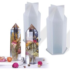 Crystal Tower Resin Molds, 2 PCS Large Crystal Point Resin Silicone Moulds 2 Different Sizes Epoxy Resin Molds for DIY Wedding Bouquet Flower Preservation Home Decors