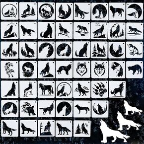 50 Pieces Wolf Stencils for Painting, Reusable Forest Wolves Mountain Stencils Template Wildlife Animal Wood Burning PatternsTemplate on Art Craft Canvas Wall