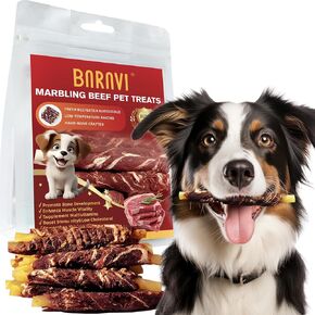BARAVI Marbling Beef Dog Treats, Rawhide Twist Marbling Beef Hide Sticks, Best Twists for Training All Breeds of Dogs, Helps to Clean Your Dog's Teeth, 12.35 oz