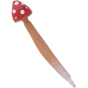 Mushroom Shape Gel Pen Cute Mushroom Solid Wood Carving Pen Stationery Pen Desktop Stand Writing Pen Black Ink Pen Gift Rollerball Pens