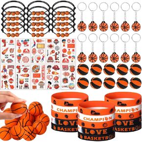 Aoriher Basketball Sport Party Favors for Kids, 15 Sets Sport Goodie Silicone Sport Bracelets Mini Stress Ball Keychain Temporary Tattoo Sticker Eraser for Sport Birthday Party Supplies Total 85 Pcs