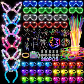 Taotuo Glow in the Dark Party Supplies for Kids Adults,Glow Party Supplies Favors,50 LED Light Up Toys, 210 Glow Sticks Bulk Party Pack DIY Glow Glasses Headbands Necklaces for Neon Party Decorations