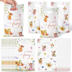 50Pcs Fairy Party Favor Bags, A Little Fairy Party Gift Bags, Watercolor Floral Fairy Goody Treat Bags, Fairy Themed Party Decoration for Baby Girls Fairy Garden Birthday Party Supplies