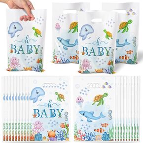 Ocean Party Favor Bags - 50Pcs Watercolor Ocean Themed Party Gift Bags, Ocean Animals Sweet Goody Candy Treat Bags, Under the Sea themed Party Decoration for Baby Shower Birthday Ocean themed Party