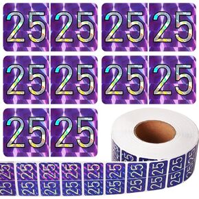 FEBSNOW 1000 Pcs 2025 Year File Folder Stickers Roll, 2025 Year Labels Rectangle Color Year Stickers Self Adhesive 2025 Coded Signs File Folder Tab for Office Supplies(Purple, Silver)