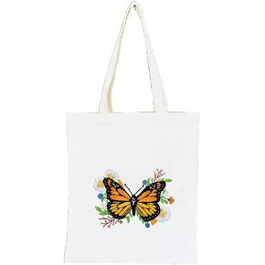 Canary Canvas Tote Bag Embroidery Kit,Butterfly Art Pattern,Cross Stitch Kits, Including Stamped Embroidery Bag with Hoops,Needle, Instruction Manual and Color Threads for Beginner (CX-15)