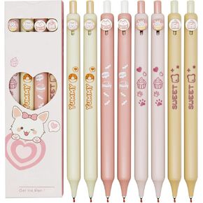 Maydahui 8 Pcs Cute Cat Pens Retractable Kawaii Dessert Gel Pens Kawaii Kitten Animal Press Pens Black Ink For Cat Lovers School Office Supplies Party Favors