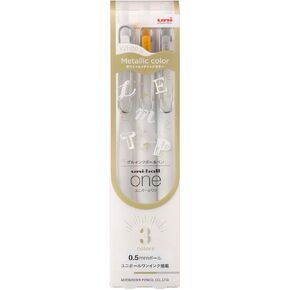 Mitsubishi Pencil UMNSC05WGS3C Gel Ballpoint Pen Uni-Ball One 0.5, White, Gold, Silver, 3 Pens