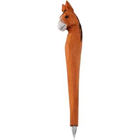 okhobby Animal Gel Pen,Handmade Wood Carved Cute Horse Writing Pen for Office Supply