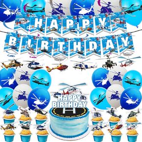 Helicopter Birthday Party Supplies Helicopter Party Decorations Airplane Themed Party Supplies Includes Balloons Birthday Banner, Spirals, Cake Cupcake Toppers for Helicopter Aviator Aviation Party