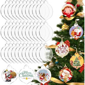 3 Inches Clear Acrylic Ornament Blanks, Acejoz 36Pcs Blank Acrylic Ornaments for Cricut Christmas Ornament Blanks with Hole for Vinyl Projects(Style A)