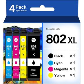 802XL Ink Cartridges Combo Pack Remanufactured 802 XL for Epson 802 Ink Cartridges T802 T802XL High Yield for Epson Workforce Pro WF-4740 WF-4720 WF-4734 WF-4730 EC-4020 EC-4030 EC-4040 (4 Pack)