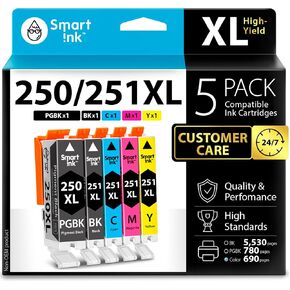 Smart Ink Compatible Ink Cartridge Replacement for Canon PIXMA PGI-250XL CLI-251XL PGI 250 CLI 251 XL (1 PGBK & 1 BK/C/M/Y 5 Combo Pack) to use with MX722 MX922 iP7220 iX6820 MG5420 MG5422 MG5520