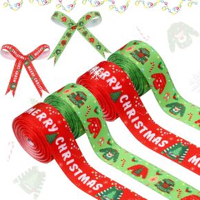 JOYMEMO 4 Rolls 20 Yards Christmas Ugly Sweater Theme Grosgrain Ribbon Set, Red Green Merry Christmas Ribbons for Xmas Winter Holiday New Year Party, Gift Wrapping Wreaths Bow Crafts Decor