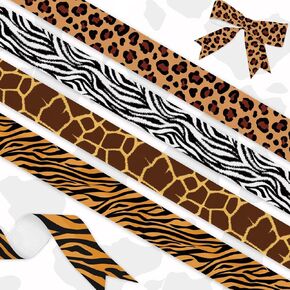 YKW 8 Rolls Animal Print Ribbon Set, 24 Yards Total, 3/8" Wide, Tiger, Leopard, Giraffe, Zebra, Snake Patterns Ribbons,for Jungle Animal Party Decor, Safari Theme Gift Wrap,DIY Crafts