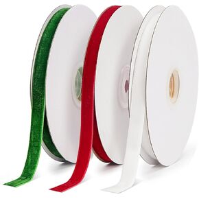 3 Rolls of Vintage Velvet Ribbon,1cm Wide Single Face Velvet Ribbon for Gift Wrapping Bow Making Christmas Decoration Floral Bouquets DIY Crafts 30 Yard(10 Yard/Roll) (Wine Red+Dark Green+Khaki)