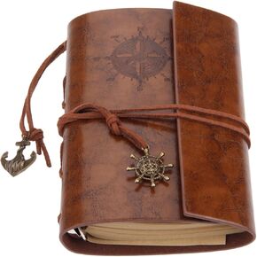 Mtsooning Vintage Leather Journal, 88 Sheets/176 Pages, 5.12"x3.35", Brown Antique Handmade Deckle Edge Paper PU Bound Writing Drawing Notebook Great Gift for Men & Women