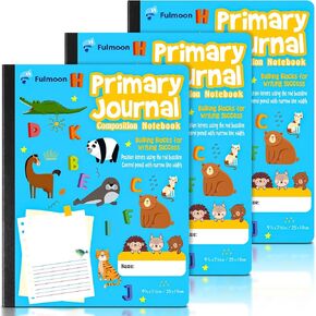 48 Pcs Primary Composition Notebook K-2 with Picture Space Primary Journal Grades K-2 Animal Print 50 Sheet (100 Pages) Drawing and Writing Notebook for Preschool, 1st 2nd Grade (Blue Color)