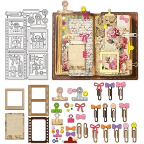 BENECREAT Vintage Folder Clip Carbon Steel Cutting Dies, Film Frame, Binder Clip, Paper Clips, Bows Metal Cut Dies Stencils for DIY Scrapbooking, Photo Album, Decorative Embossing, 0.8mm Thick