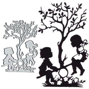 Children Tree Frame Metal Die Cuts, Children Playing Seesaw Metal Cutting Dies Cut Stencils Card Paper Craft DIY Template Metal Cutting Dies Album Embossing Paper Dies for Card Making Scrapbooking