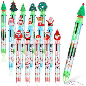 24 Pieces 6 In 1 Christmas Ballpoint Pen Multicolor Retractable Ballpoint Pens 6 Color Christmas Pens Bulk Christmas Tree Santa Claus Snowman Xmas Party Favors End of Year Student Teacher Gifts