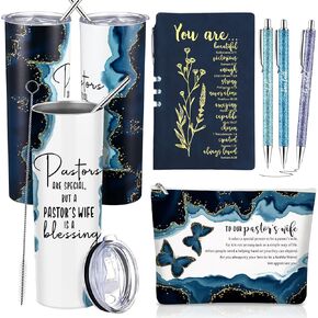 6 Pcs Valentine‘s Day Pastor's Wife Appreciation Gifts 20oz Marble Tumbler Makeup Bag A6 Journal Ballpoint Pens Inspirational Christian Gifts for Pastors Wife Women(Purple)