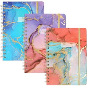 LABUK 3 Pack A5 Aesthetic Spiral Notebook for Women, Cute College Ruled Journals Notebook with Back Pocket, Suitable for School, Office, Home and Beyond