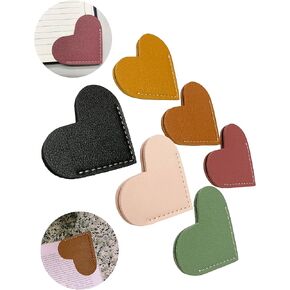 Prudance 6 Pieces PU Leather Heart Bookmarks,6 Colors Corner Protector Page Book Marks for Reading Lovers,Cute Mini Gift Bookmark Reading Accessories for Book Lovers.