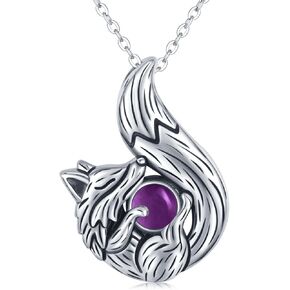 Aututer Fox Necklace Sterling Silver Fox Pendant Moonstone Necklace Fox Jewelry for Women Teen Girls Fox Lover Gifts for Birthday