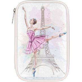 Ballerina Eiffel Tower Pu Leather Pencil Case,Large Capacity Pen Bag Pouch Holder Pencil Organizer Cosmetic Makeup Bag for Office School College